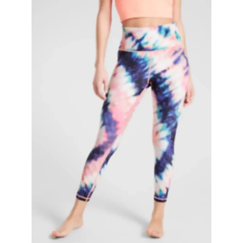 Athleta Small S Elation Tie Dye 7/8 Tight Leggings Workout Yoga Pink Blue Purple
